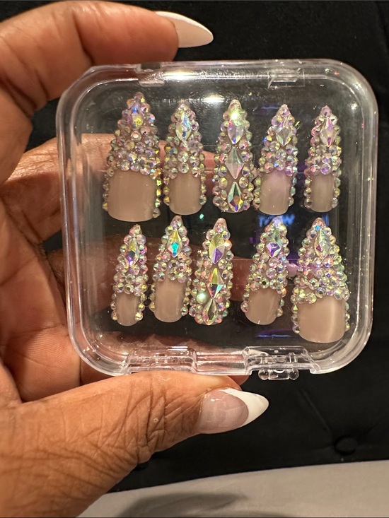 Other - Rhinestone Embellished Nude Press-On Nails - Iridescent Crystal Accent